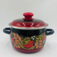 Кастрюля сферическая 3 л с ободком, красно-чёрная, Рябинушка
