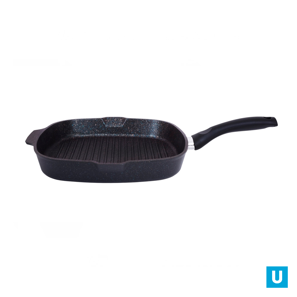 Сковорода-гриль квадратная 280х280мм с ручкой, АП линия "Granit ultra" (blue)