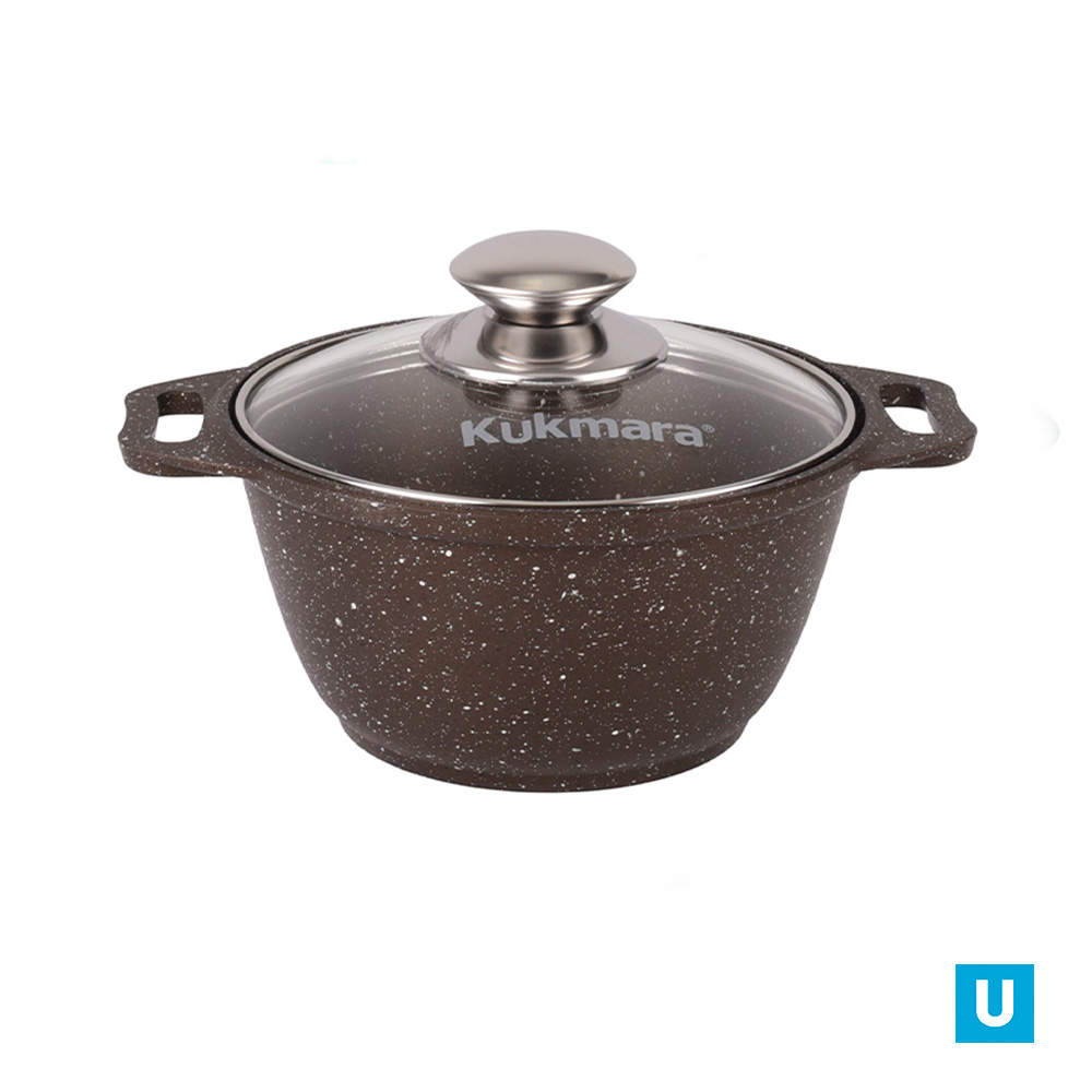 Кастрюля 1л со стеклянной крышкой АП (кофейный мрамор)