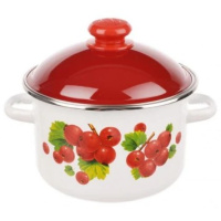 Кастрюля цилиндрическая 2 л с ободком, белая, крышка вишнёвая, Калина красная