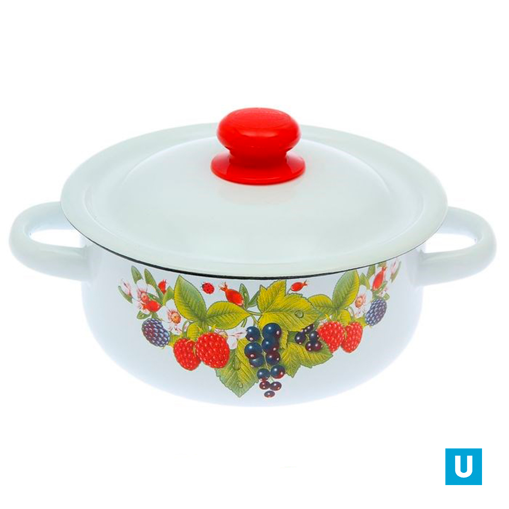  Кастрюля цилиндрическая 1,5 л  декор с пл. кнопкой 