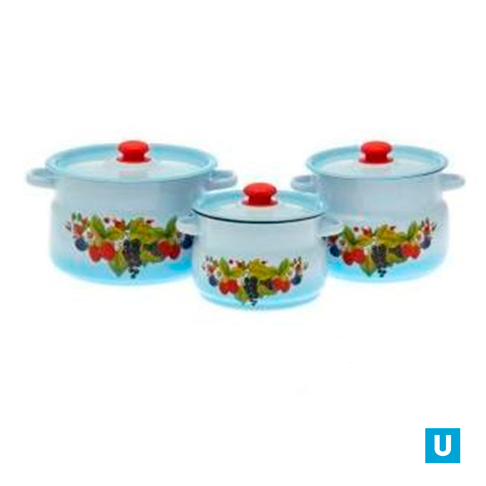 набор 11 серо-голубой с голубым тонированием Ягодный чай кастрюли сфер 4л 5,5л 8л