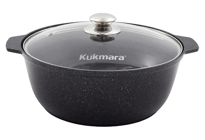 Кастрюля-жаровня 5л со стеклянной крышкой АП (кофейный мрамор)