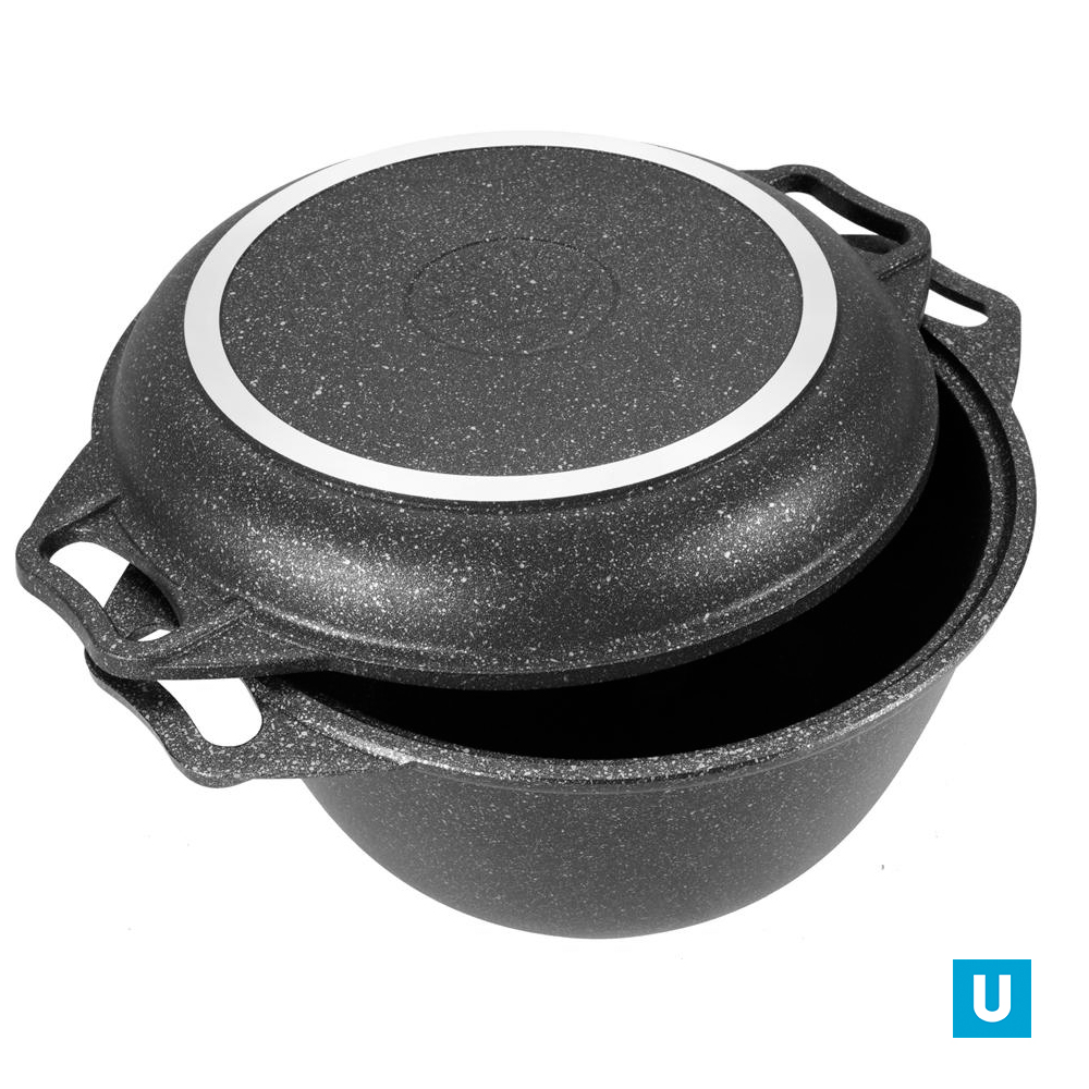 Казан с крышкой-сковородой 4л, АП (темный мрамор)