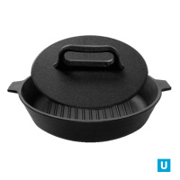 Сковорода гриль литая чугунная 280х60 с двумя ушками  с чугунной крышкой