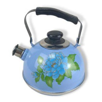 Чайник 3,5л. (подвиж. ручка) - серо-голубой / голубая орхидея (декор - нерж. сталь)
