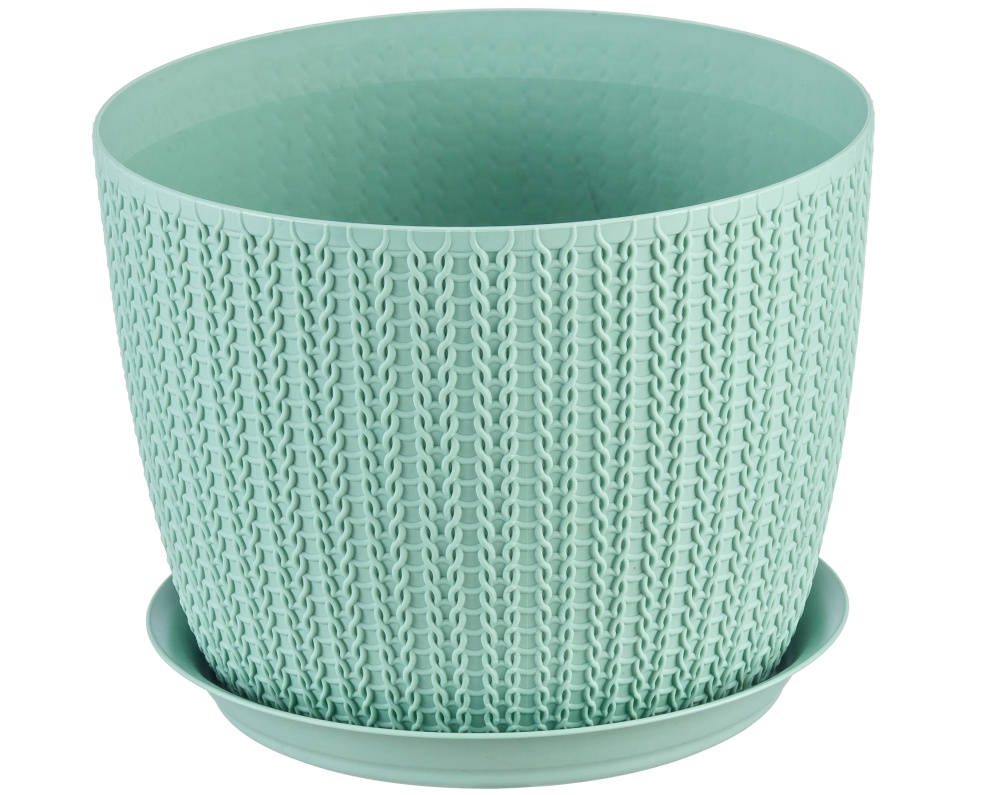Кашпо ВЯЗАНИЕ D155мм 1,9л с поддоном Фисташковый