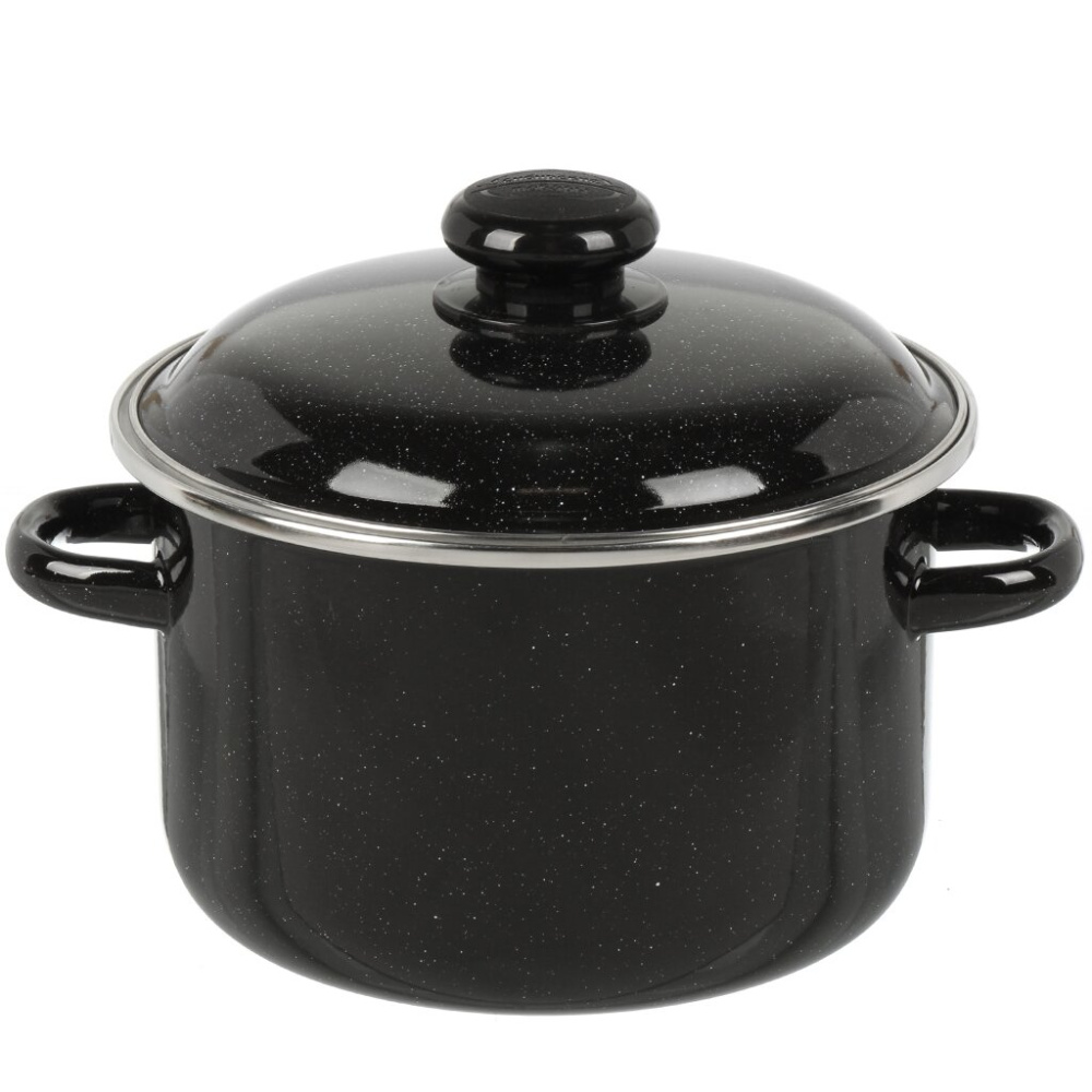 Кастрюля цилиндрическая 3 л с ободком, чёрный рябчик/белая, б/д