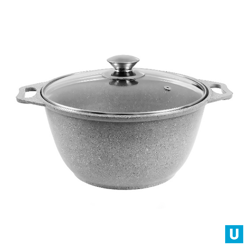 Кастрюля 2л со стеклянной крышкой, АП (светлый мрамор)