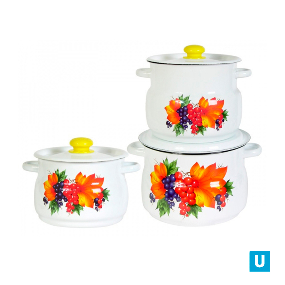 набор 11 белый Смородина  кастрюли сфер.: 8; 5,5л и 4л