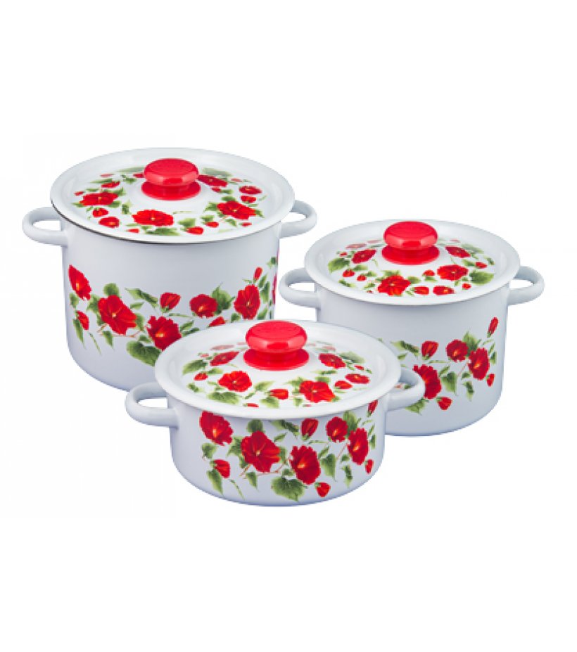 набор 16 белый с деколью на кр. Рамо кастрюли цилиндр 2л 3,5л 5,5л