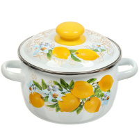 Кастрюля сферическая 2 л с ободком, белая, Лимоны