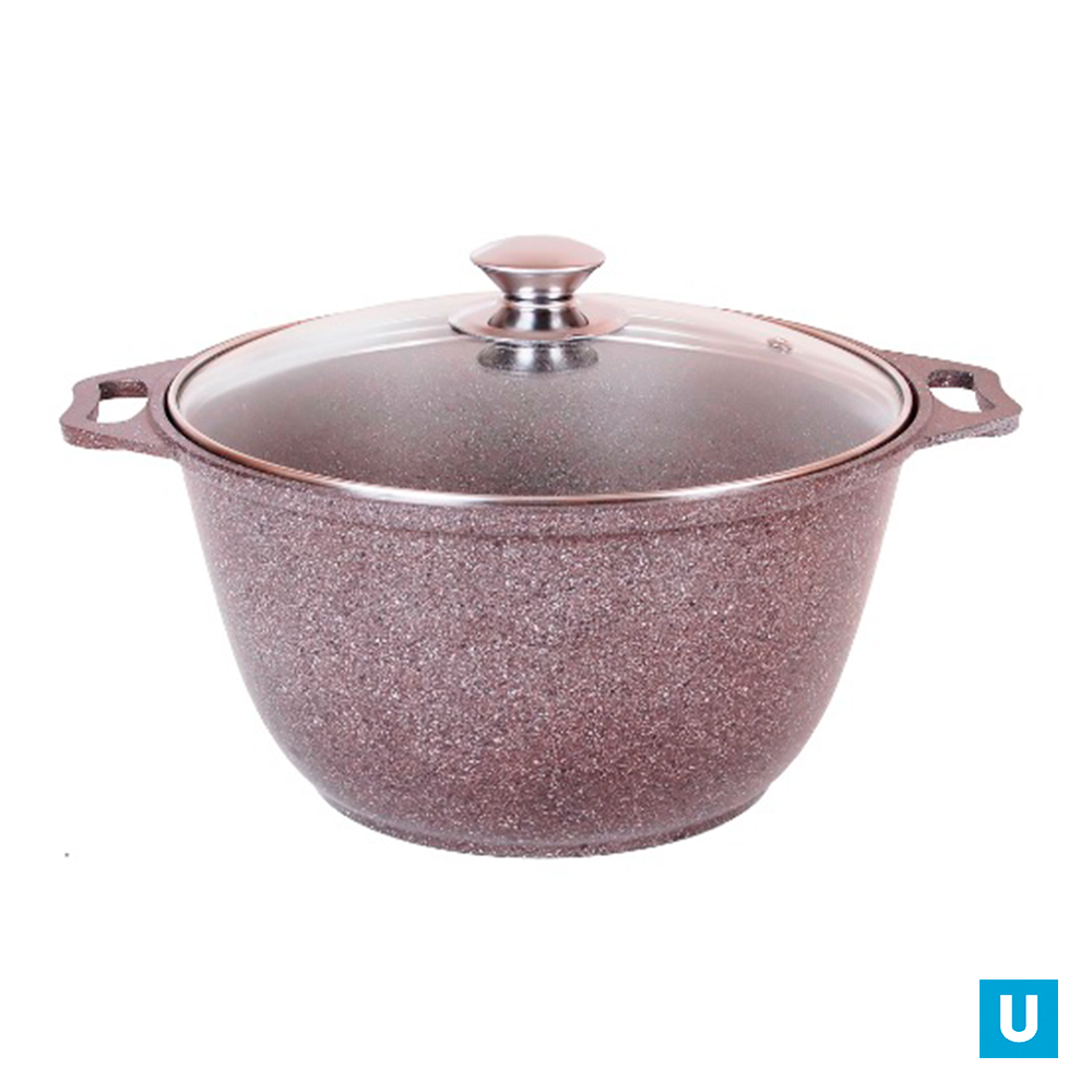 Кастрюля 3л со стеклянной крышкой АП (кофейный мрамор)