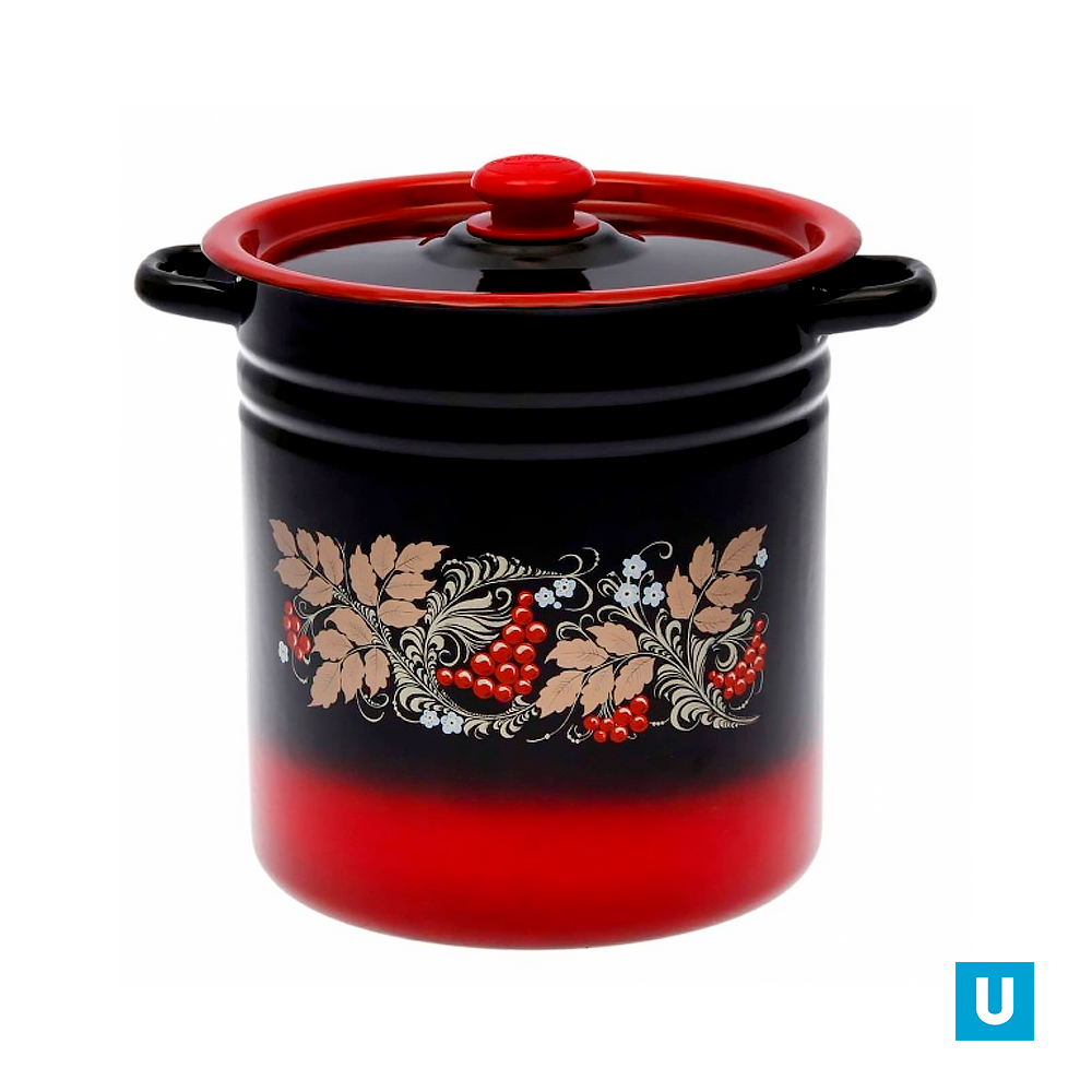  Кастрюля цилиндрическая 5.5 л декор красно-чёрная с пл.кнопкой