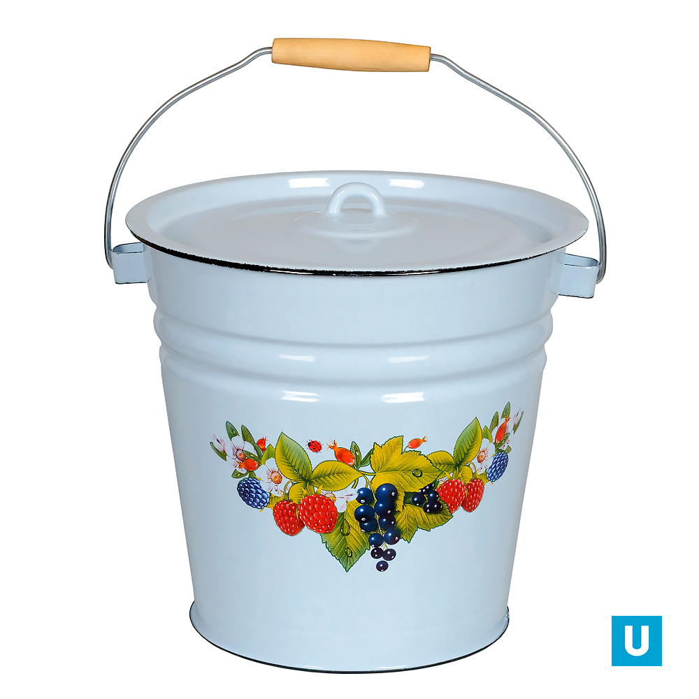 Ведро с крышкой 12л серо-голубое с рис.1с28с 