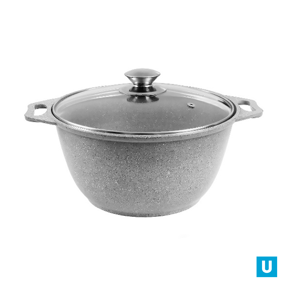 Кастрюля 3л со стеклянной крышкой, АП (светлый мрамор)