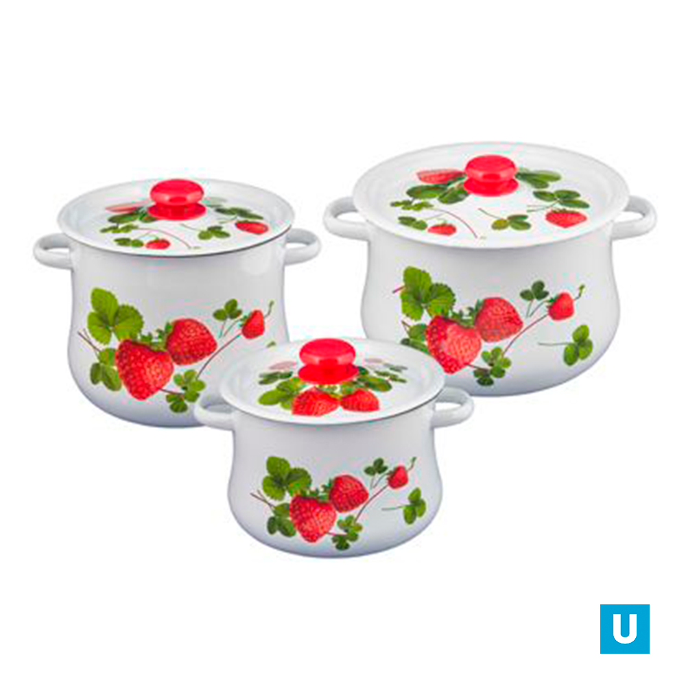 набор 19 белый с деколью на крышке Летняя ягода кастрюли груш 4л 5,5л 8л (снято с пр-ва)