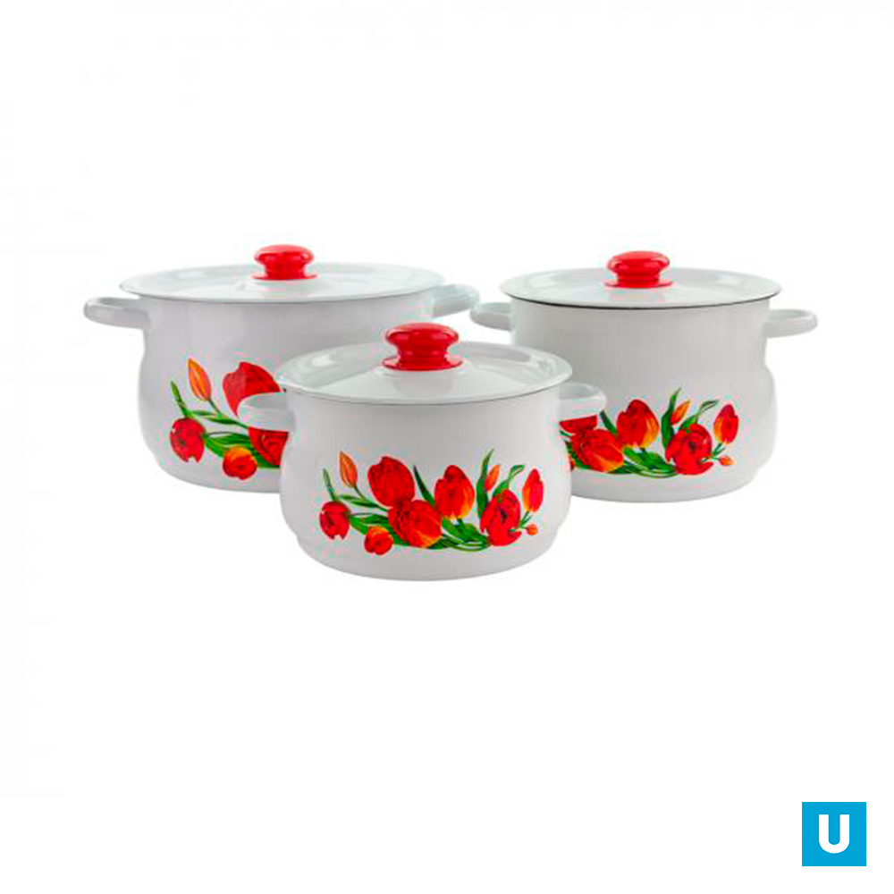 набор 11 белый Тюльпаны кастрюли сфер 4л 5,5л 8л