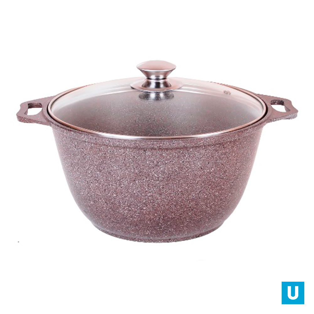 Кастрюля 2л со стеклянной крышкой АП (кофейный мрамор)