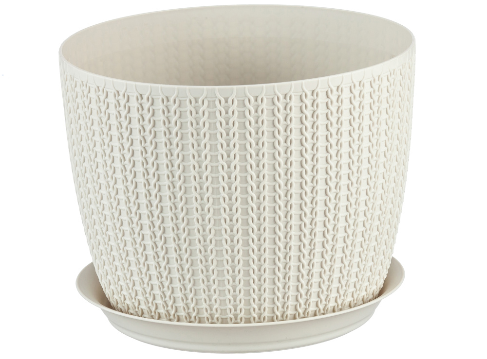 Кашпо ВЯЗАНИЕ D180мм 2,8л с поддоном белый ротанг