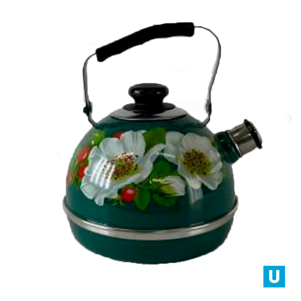Чайник 3,5л. (подвиж. ручка) - бирюзовый / маричка (декор - нерж. сталь)