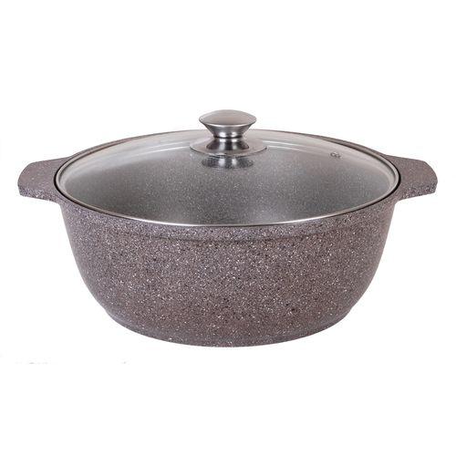Кастрюля-жаровня 5л со стеклянной крышкой, АП (темный мрамор)