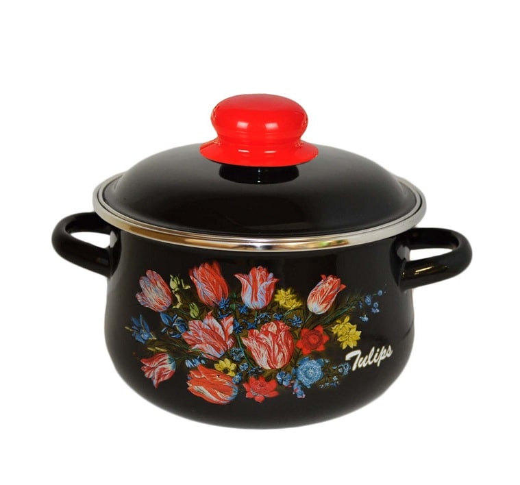 Кастрюля конич. 2л, черн., Букет тюльпанов 1с45я
