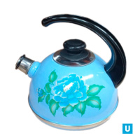 Чайник 2,5л. (конс. ручка) - синий туман / голубая орхидея (декор - нерж. сталь)