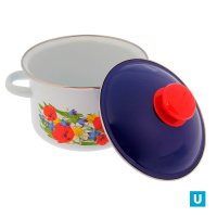 Кастрюля цилиндрическая 3 л с ободком, белая, крышка кобальтовая, Майский день, 6MD181M