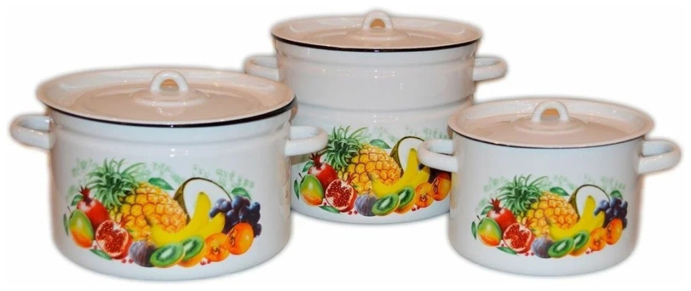 Набор из 3 пред. №112 "Экзотика" белоснежный, цил. 2,9л; 4,5л; 7л 1с112