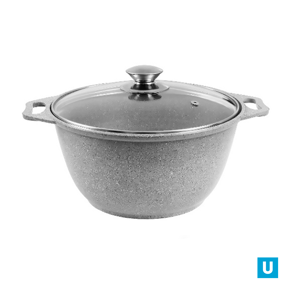 Кастрюля 1л со стеклянной крышкой, АП (светлый мрамор)