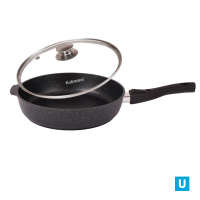 Сковорода 280/65мм со съемной ручкой, со стеклянной крышкой, АП (темный мрамор)
