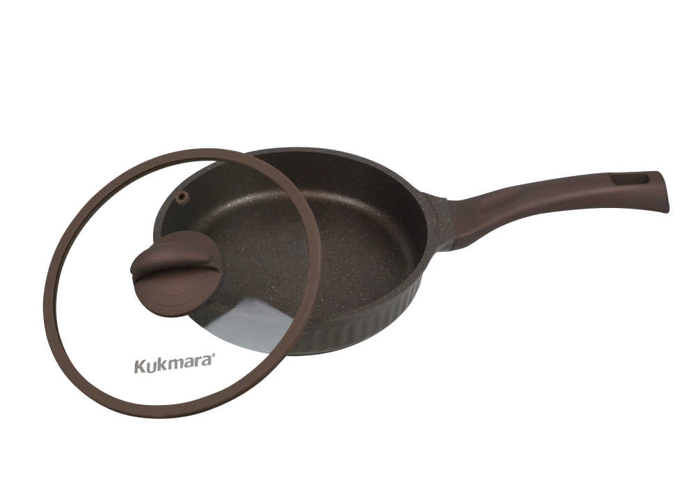 Сковорода 240мм с ручкой,со стеклянной крышкой, АП линия "Стелла" (мокко)