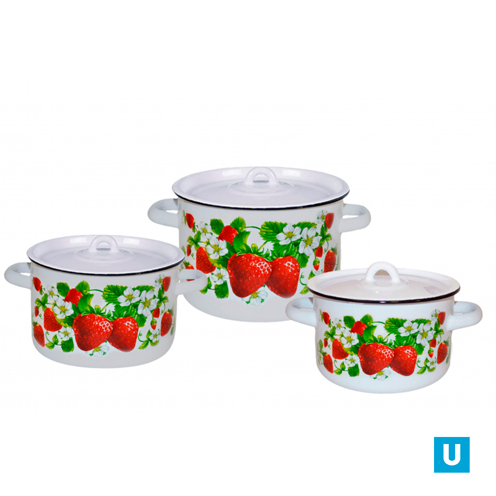 Набор из 3 пред. №33 "Клубничная поляна", белосн., цил. 1,5л; 2,9л; 4,5л 1с33