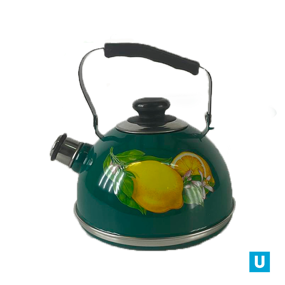 Чайник 2,5л. (подвиж. ручка) - бирюзовый / лимоны (декор - нерж. сталь)