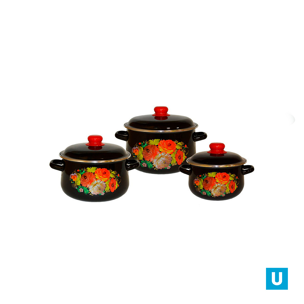 Набор из 3 пред.№408 "Жостово", черн. конич.2,0л,  4,0л, 5,5л 1с408