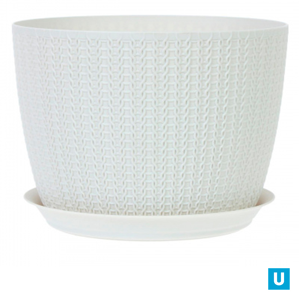 Кашпо ВЯЗАНИЕ D210мм 4,5л с поддоном (белый/фисташка/роз)