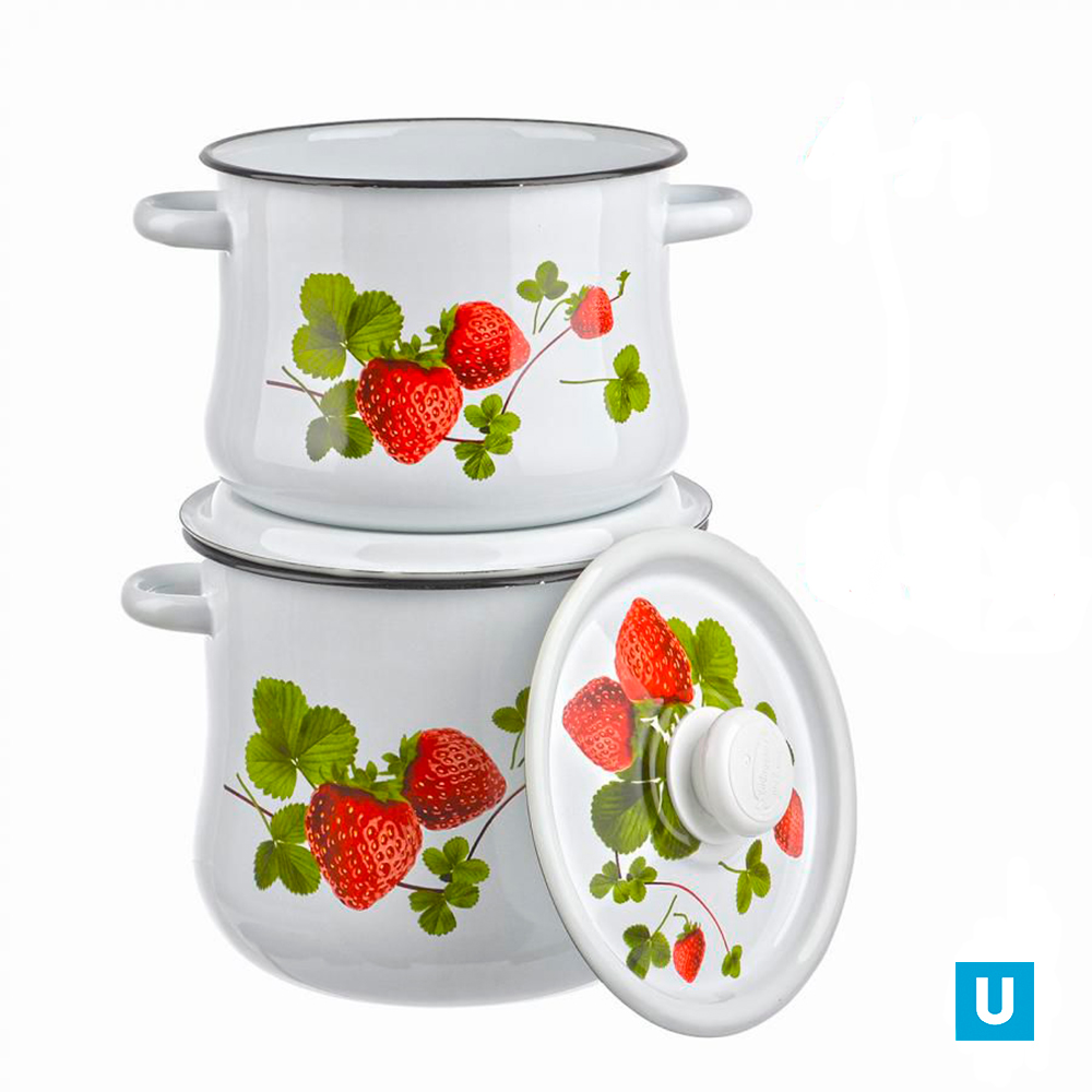набор 10 белый с деколью на крышке Летняя ягода кастрюли сфер 4л 5,5л