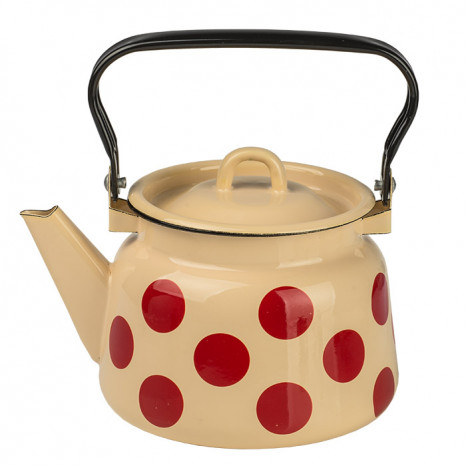  Чайник 3,5 л сфер. Красный горох, палевый с петлёй