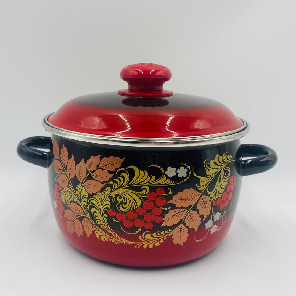 Кастрюля сферическая 2 л с ободком, красно-чёрная, Рябинушка