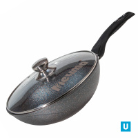 Сковорода ВОК 28см Гранит star с несъемной ручкой и стеклянной крышкой арт.С78803