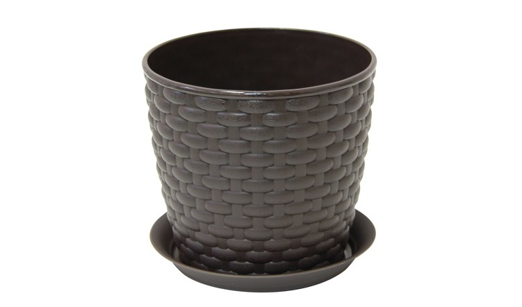Кашпо РОТАНГ D155мм 2л с поддоном  Коричневый/бежевый ротанг