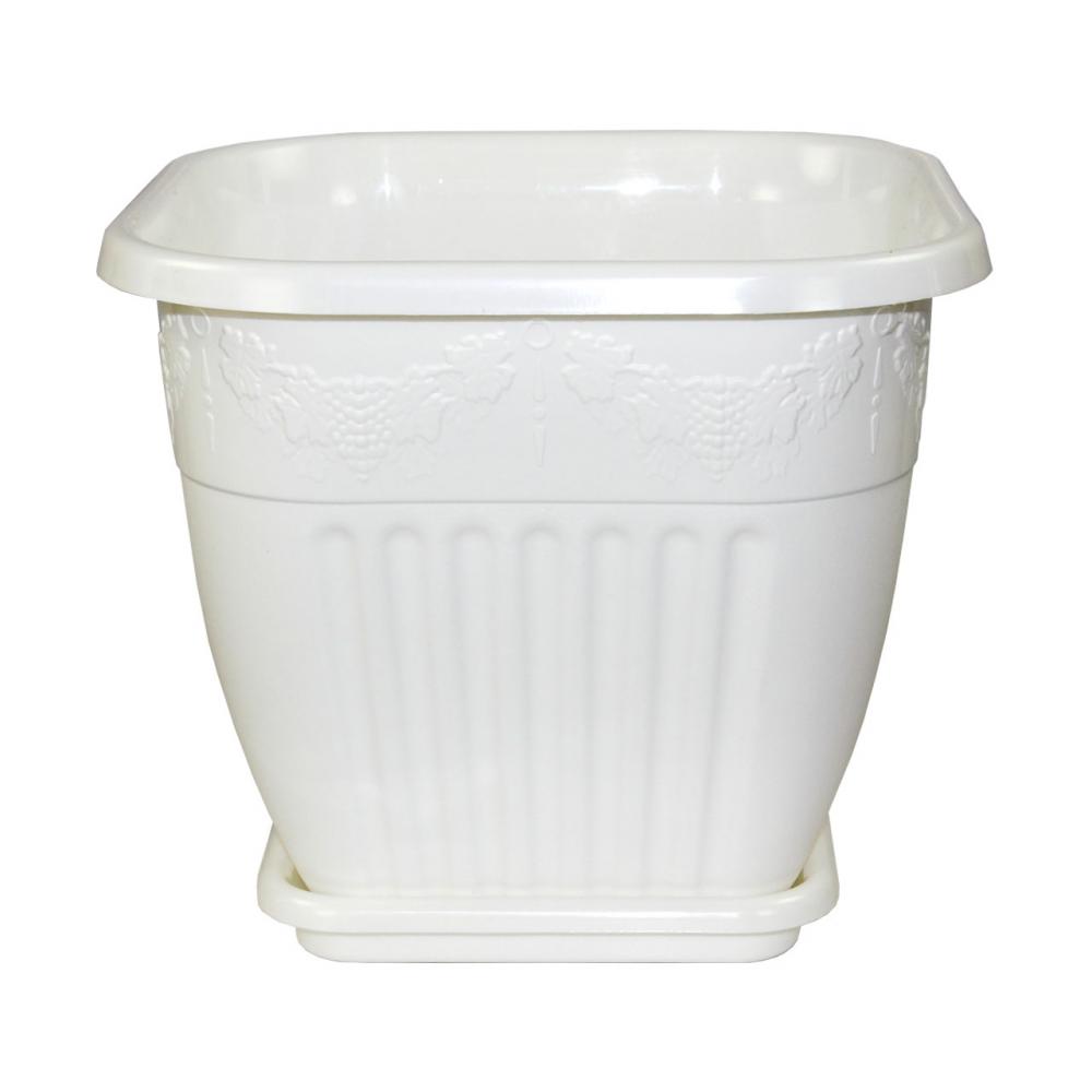 Горшок-кашпо "Лозанна"  5л квадратный с под. белый (d22,h19.5)