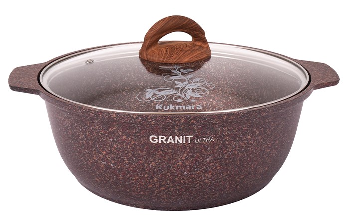 Кастрюля-жаровня 5л диаметром 28см со стекл. крышкой, АП линия "Гранит ультра" (красный) ***