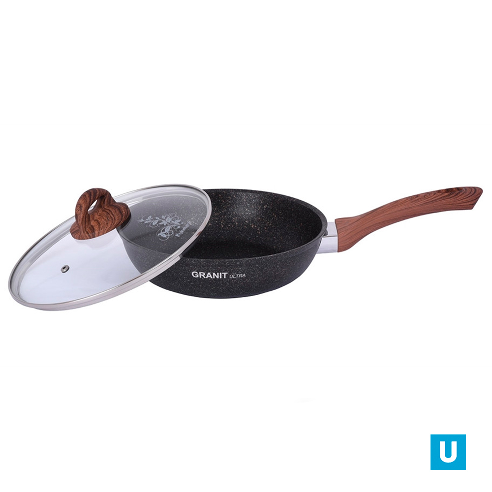 Сковорода 240мм с ручкой, стекл.крышкой, АП линия "Granit ultra" (original)