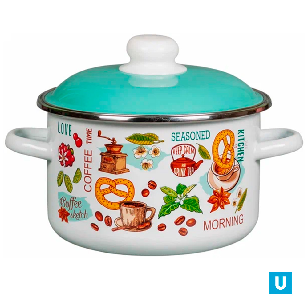 Кастрюля цил. 2л, белосн., Утренний кофе