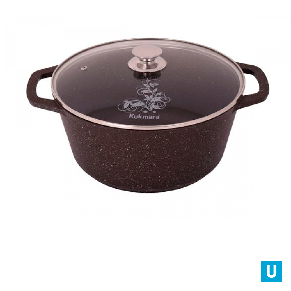 Кастрюля 6,5л со стекл. крышкой, АП (кофейный мрамор)