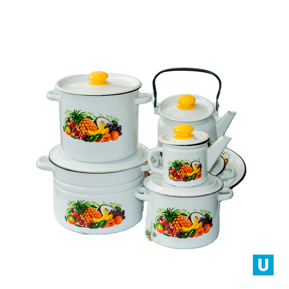 набор 25 белый Эквадор   кастрюли цил.: 2л, 3,5л, 5,5л, 8 л, миска 4л, чайник 1л , чайник 3,5л (2716