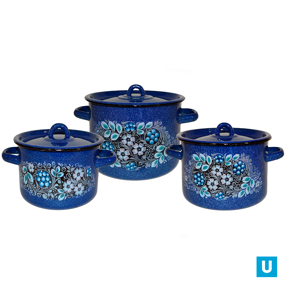 Набор из 3 пред. №112 "Голубика", син. с зерн.цил. 2,9л; 4,5л; 7л 1с112