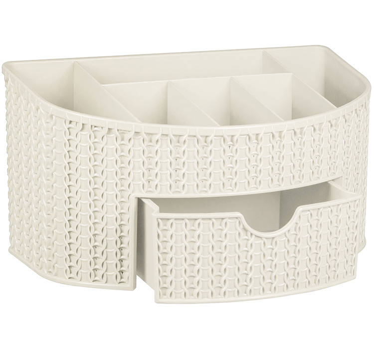 Органайзер Вязание с ящиком (Белый ротанг/Чайная роза)